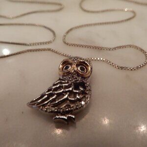 Silver and 14 Karat Yellow Gold Owl Necklace